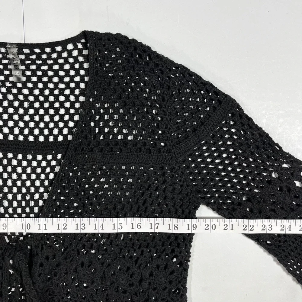 Forever 21 Fariy Festival Crochet Cardigan Front Tie Open Knit Longline Boho